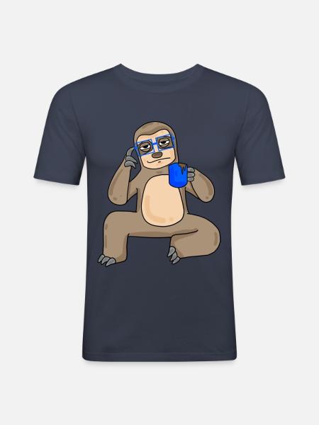 Sloth with glasses and coffee - Men's Slim Fit T-Shirt - navy