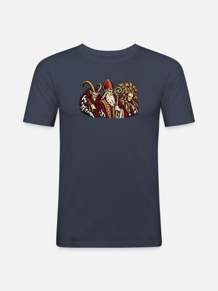 Krampus, Nikolaus und Percht - Männer Slim Fit T-Shirt - Navy