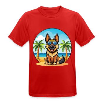 German Sheeppoodle Dog Breed Cartoon Sunglasses - Men's Breathable T-Shirt - red - Front - AI Model Male 185 dark (185cm)