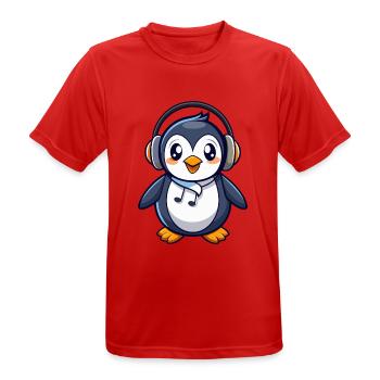 Pinguin Lustige Zeichentrickfigur Kopfhörermusik - Männer T-Shirt atmungsaktiv - Rot - Vorne - AI Model Male 185 dark (185cm)
