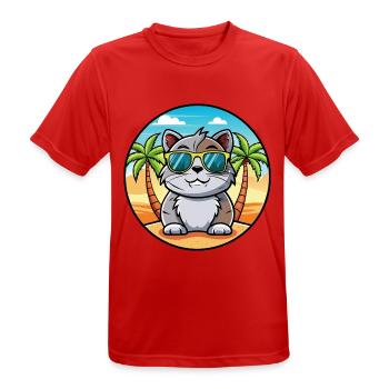 Schottische Falte Kurzhaarkatze Rasse Cartoon Strand - Männer T-Shirt atmungsaktiv - Rot - Vorne - AI Model Male 185 dark (185cm)