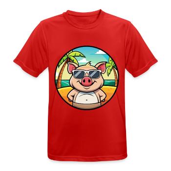 Cochon Drôle Dessin Animé Plage D’été Lunettes De Soleil Autocollant - T-shirt respirant Homme - rouge - Devant - AI Model Male 185 dark (185cm)