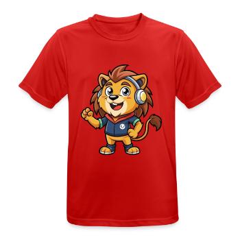 Löwe Lustige Zeichentrickfigur Kopfhörer Musik - Männer T-Shirt atmungsaktiv - Rot - Vorne - AI Model Male 185 dark (185cm)