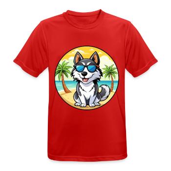 Siberian Husky Chien Race Dessin Animé Lunettes De Soleil Plage - T-shirt respirant Homme - rouge - Devant - AI Model Male 185 dark (185cm)