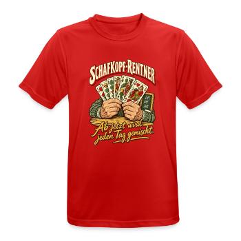 Schafkopf-Rentner Jeden Tag mischen - Männer T-Shirt atmungsaktiv - Rot - Vorne - AI Model Male 185 dark (185cm)