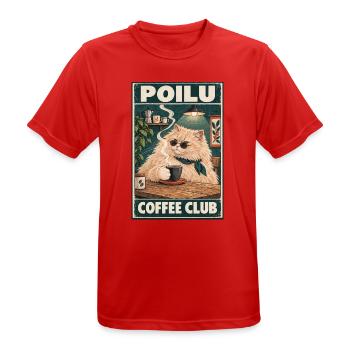 Ginger Cat im Café — Poilu Coffee Club - Männer T-Shirt atmungsaktiv - Rot - Vorne - AI Model Male 185 dark (185cm)