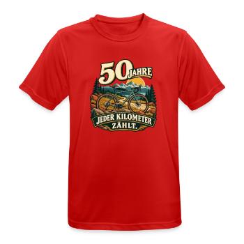 50 Jahre – Jeder Kilometer zählt - Männer T-Shirt atmungsaktiv - Rot - Vorne - AI Model Male 185 dark (185cm)