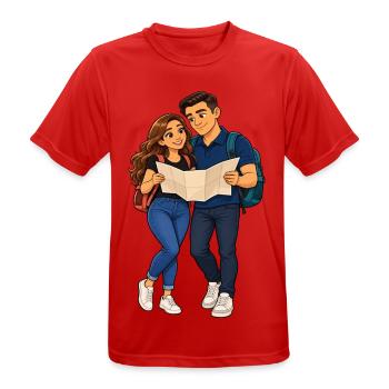 Abenteuerliches Duo mit Karte und Rucksack - Männer T-Shirt atmungsaktiv - Rot - Vorne - AI Model Male 185 dark (185cm)