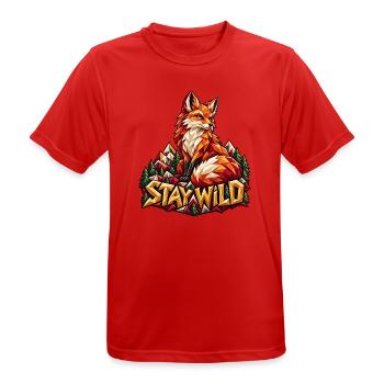 Stay Wild Fuchs Low Poly Berge Wald Natur Shirt - Männer T-Shirt atmungsaktiv - Rot - Vorne - AI Model Male 185 dark (185cm)