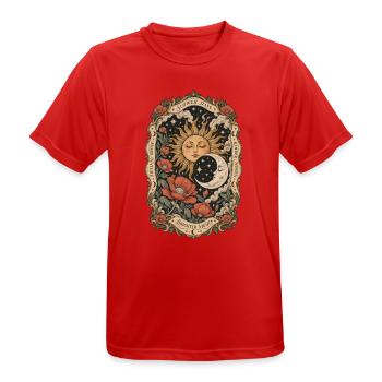 Slower Days – Mystische Sonne & Mond - Männer T-Shirt atmungsaktiv - Rot - Vorne - AI Model Male 185 dark (185cm)