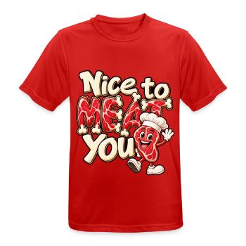 Nice to Meat You – Lustiges Steak mit Kochmütze - Männer T-Shirt atmungsaktiv - Rot - Vorne - AI Model Male 185 dark (185cm)