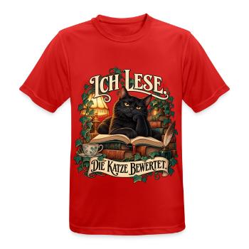 Ich lese. Die Katze bewertet. - Männer T-Shirt atmungsaktiv - Rot - Vorne - AI Model Male 185 dark (185cm)