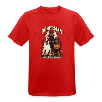 Spooky Night Loyal Company – Dobermann Halloween - Männer T-Shirt atmungsaktiv - Rot - Vorne - AI Model Male 185 dark (185cm)