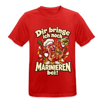 Dir bringe ich noch Marinieren bei! – Grillhumor - Männer T-Shirt atmungsaktiv - Rot - Vorne - AI Model Male 185 dark (185cm)