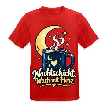 Nachtschicht Shirt mit Mond - Spruch Nachtschicht - Männer T-Shirt atmungsaktiv - Rot - Vorne - AI Model Male 185 dark (185cm)
