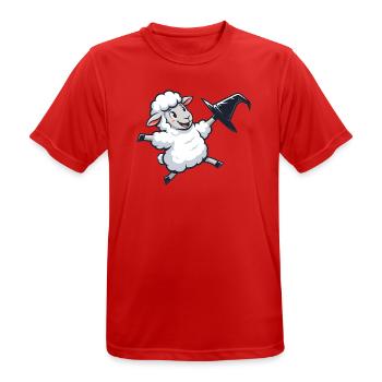 Fliegendes Schäfchen mit Hexenhut - Männer T-Shirt atmungsaktiv - Rot - Vorne - AI Model Male 185 dark (185cm)