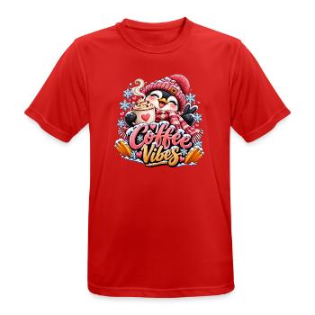 Kaffee Vibes Pinguin Winterdesign - Männer T-Shirt atmungsaktiv - Rot - Vorne - AI Model Male 185 dark (185cm)