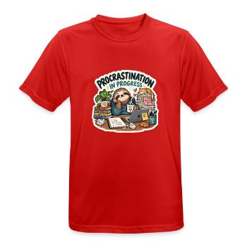 Prokrastination in Progress Cartoon - Männer T-Shirt atmungsaktiv - Rot - Vorne - AI Model Male 185 dark (185cm)