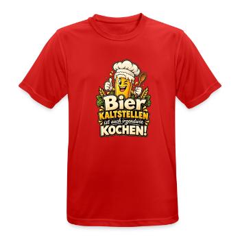 Bier kaltstellen ist auch irgendwie Kochen! - Männer T-Shirt atmungsaktiv - Rot - Vorne - AI Model Male 185 dark (185cm)