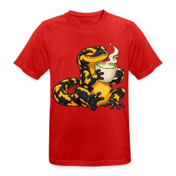 Salamander genießt einen Matcha Latte - Männer T-Shirt atmungsaktiv - Rot - Vorne - AI Model Male 185 dark (185cm)