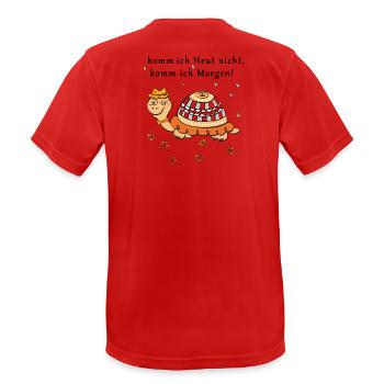 Schildkröte, komm ich Heut nicht, komm ich Morgen - Männer T-Shirt atmungsaktiv - Rot - Hinten - AI Model Male 185 dark (185cm)