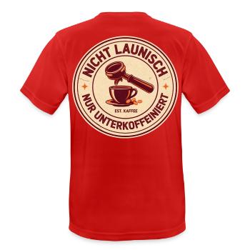 Nicht launisch nur unterkoffeiniert - Männer T-Shirt atmungsaktiv - Rot - Hinten - AI Model Male 185 dark (185cm)
