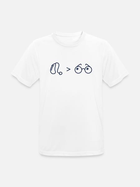 Akustik über Optik, Hörgerät über Brille - Männer T-Shirt atmungsaktiv - Weiß