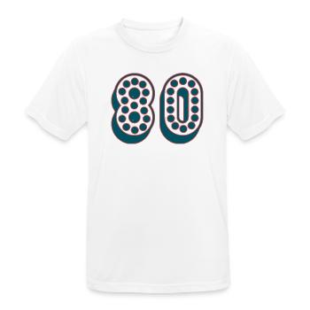 80. 80 JAHRE. 80-JÄHRIGES JUBILÄUM. 80. GEBURTSTAG. - Männer T-Shirt atmungsaktiv - Weiß - Vorne - AI Model Male 185 dark (185cm)