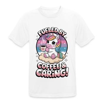 Angetrieben von Kaffee und Fürsorge! - Männer T-Shirt atmungsaktiv - Weiß - Vorne - AI Model Male 185 dark (185cm)