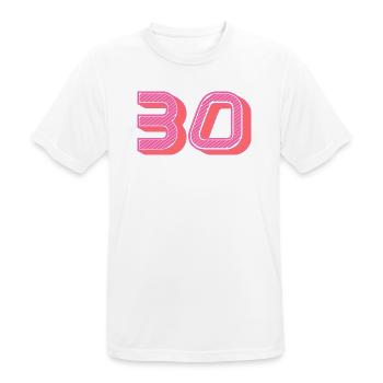 30. 30 ANS. 30e ANNIVERSAIRE. ANNIVERSAIRE 30 ANS. - T-shirt respirant Homme - blanc - Devant - AI Model Male 185 dark (185cm)