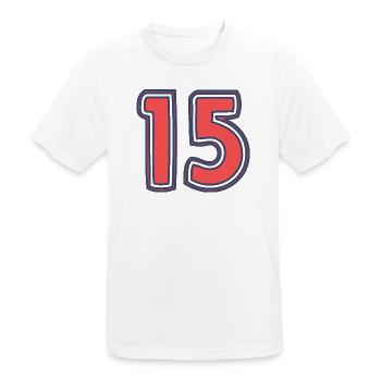 15. 15 ANS. 15e ANNIVERSAIRE. ANNIVERSAIRE 15 ANS. - T-shirt respirant Homme - blanc - Devant - AI Model Male 185 dark (185cm)
