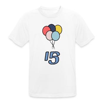 15. 15 ANS. 15e ANNIVERSAIRE. ANNIVERSAIRE 15 ANS. - T-shirt respirant Homme - blanc - Devant - AI Model Male 185 dark (185cm)