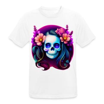 Dame du Crâne Mystique aux Fleurs – Néon Gothique - T-shirt respirant Homme - blanc - Devant - AI Model Male 185 dark (185cm)