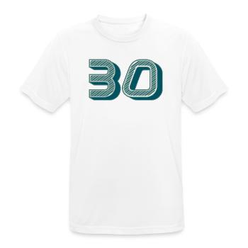 30. 30 ANS. 30e ANNIVERSAIRE. ANNIVERSAIRE 30 ANS. - T-shirt respirant Homme - blanc - Devant - AI Model Male 185 dark (185cm)
