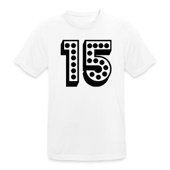 15. 15 ANS. 15e ANNIVERSAIRE. ANNIVERSAIRE 15 ANS. - T-shirt respirant Homme - blanc - Devant - AI Model Male 185 dark (185cm)