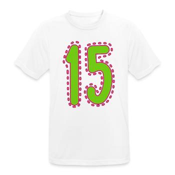 15. 15 ANS. 15e ANNIVERSAIRE. ANNIVERSAIRE 15 ANS. - T-shirt respirant Homme - blanc - Devant - AI Model Male 185 dark (185cm)