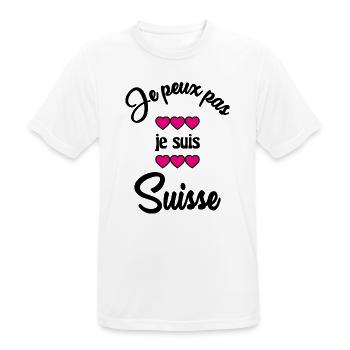 SUISSE. HUMOUR. PAYS. DRAPEAU. GENEVE. LAUSANNE - T-shirt respirant Homme - blanc - Devant - AI Model Male 185 dark (185cm)