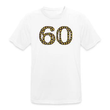60. 60 ANS. 60e ANNIVERSAIRE. ANNIVERSAIRE 60 ANS. - T-shirt respirant Homme - blanc - Devant - AI Model Male 185 dark (185cm)