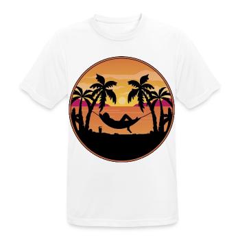 Sunset by the Sea - Palm Trees with Hammock - Men's Breathable T-Shirt - white - Front - AI Model Male 185 dark (185cm)