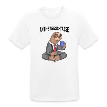 Anti Stress Tasse Faultier Kaffee Büroleben - Männer T-Shirt atmungsaktiv - Weiß - Vorne - AI Model Male 185 dark (185cm)