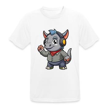 Rhino Lustige Zeichentrickfigur Kopfhörer Musik - Männer T-Shirt atmungsaktiv - Weiß - Vorne - AI Model Male 185 dark (185cm)