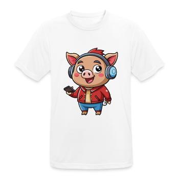 Cochon Drôle Dessin Animé Personnage Casque Musique - T-shirt respirant Homme - blanc - Devant - AI Model Male 185 dark (185cm)