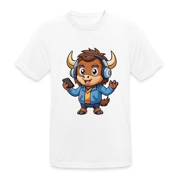 Buffalo Lustige Cartoon Figur Kopfhörer Musik - Männer T-Shirt atmungsaktiv - Weiß - Vorne - AI Model Male 185 dark (185cm)