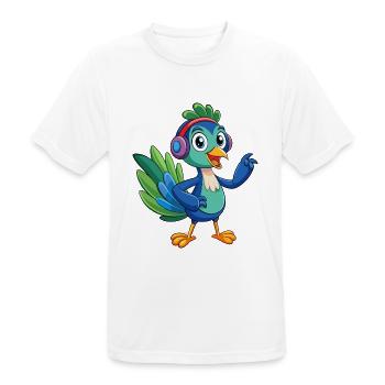 Peacock Funny Cartoon Character Headphone Music - Men's Breathable T-Shirt - white - Front - AI Model Male 185 dark (185cm)