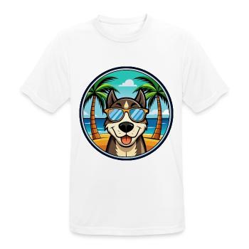 Sibirische Trikolore Hunderasse Cartoon Beach - Männer T-Shirt atmungsaktiv - Weiß - Vorne - AI Model Male 185 dark (185cm)