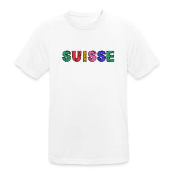 SUISSE. PAYS. GENEVE. HUMOUR. DRAPEAU. GENEVE - T-shirt respirant Homme - blanc - Devant - AI Model Male 185 dark (185cm)