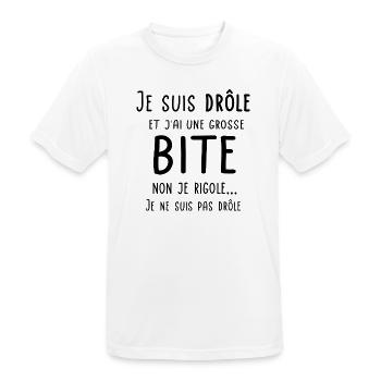 Je suis drôle et j'ai une grosse bite - T-shirt respirant Homme - blanc - Devant - AI Model Male 185 dark (185cm)