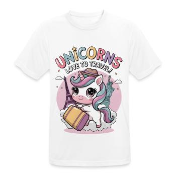 Unicorns Love To Travel! - Men's Breathable T-Shirt - white - Front - AI Model Male 185 dark (185cm)
