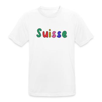 SUISSE. PAYS. GENEVE. HUMOUR. DRAPEAU - T-shirt respirant Homme - blanc - Devant - AI Model Male 185 dark (185cm)