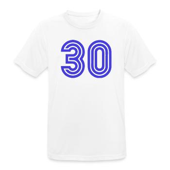 30. 30 ANS. 30e ANNIVERSAIRE. ANNIVERSAIRE 30 ANS. - T-shirt respirant Homme - blanc - Devant - AI Model Male 185 dark (185cm)